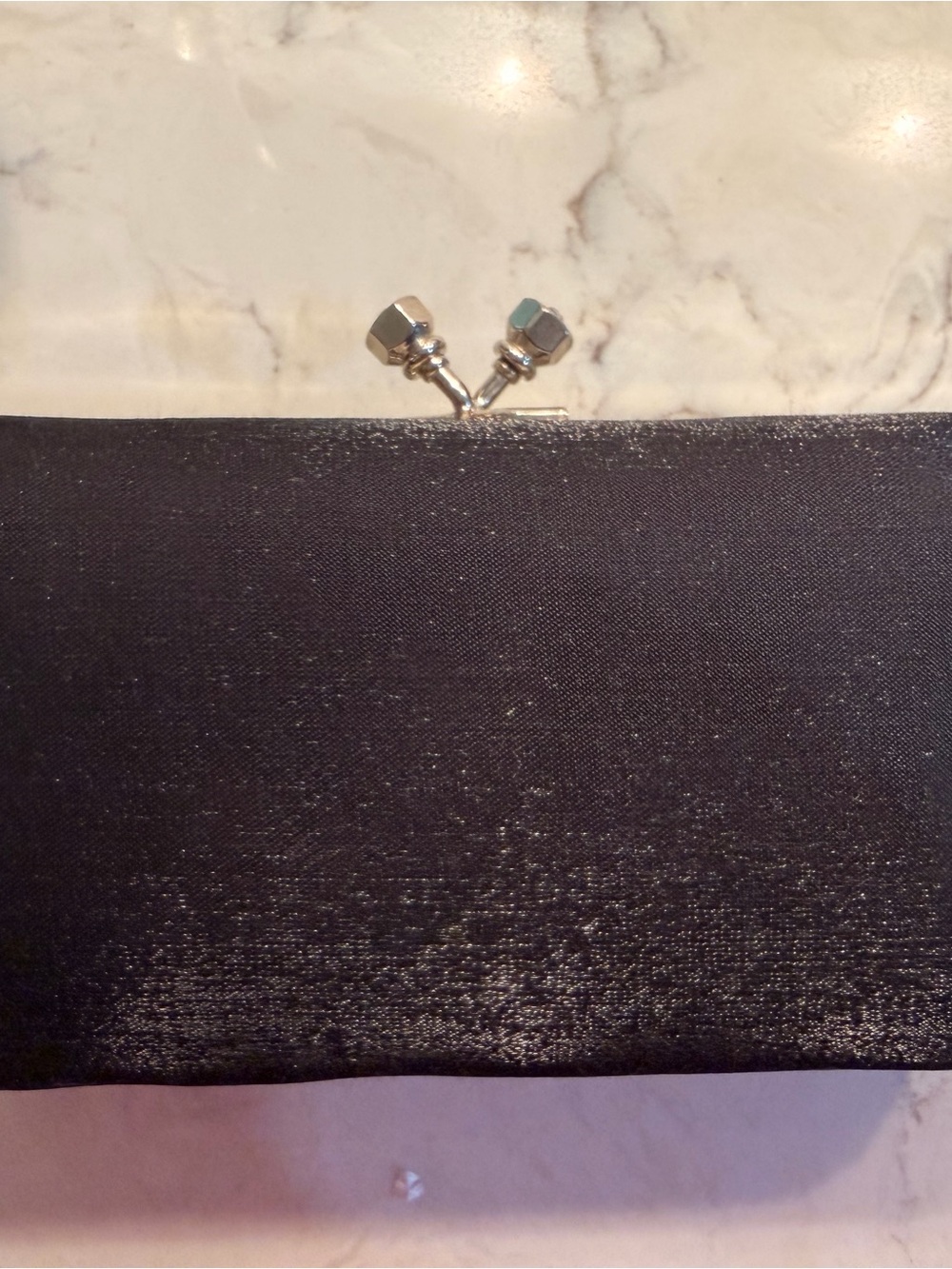 Bijoux Terner Black Satin Clutch with Silver Knob Accent